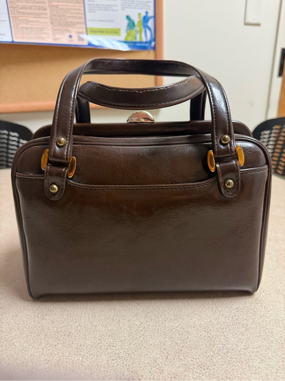 Mid-20th Century Vintage Brown Leather Top-Handle Satchel